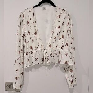 Aritzia Sunday Best Floral Tie Front Peplum Crop